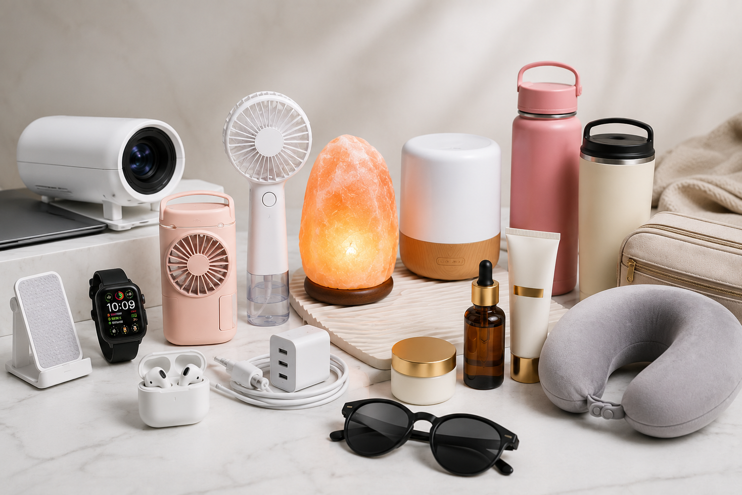 All Products collection featuring tech gadgets, home essentials, beauty products, travel accessories, and lifestyle products