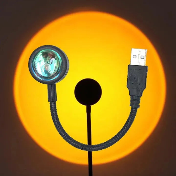 USB Sunset Projection Lamp with flexible neck and vibrant sunset light projection.